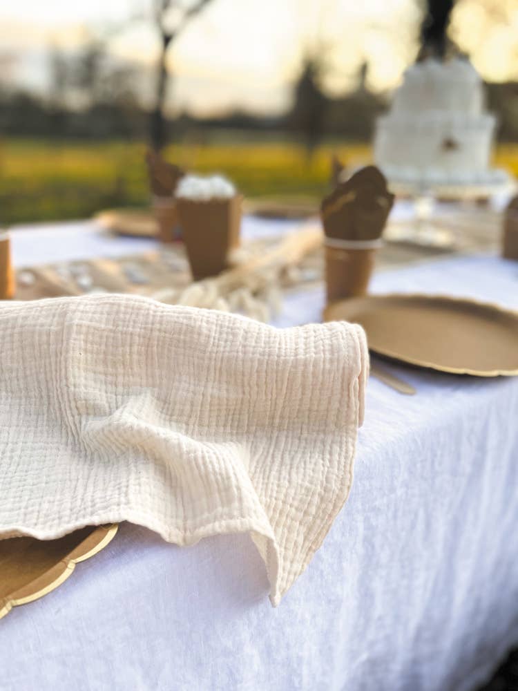 CHEMIN DE TABLE GAZE DE COTON ECRU 300X30CM